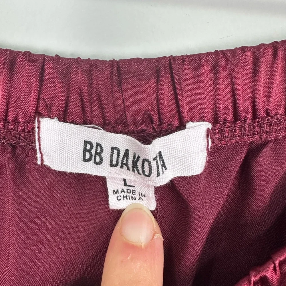BB Dakota Burgundy Wide Leg Satin Pull On Pant Size Large